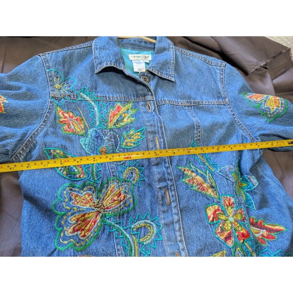 COLDWATER CREEK FLORAL EMBROIDERED & BEADED DENIM JEAN JACKET SZ PL EXC COND! - Picture 11 of 13